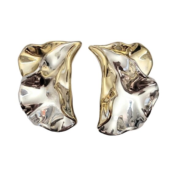 David Varsano Modernist Sterling Silver Large Wavy Brutalist Clip Earrings,E963 - Picture 2 of 13